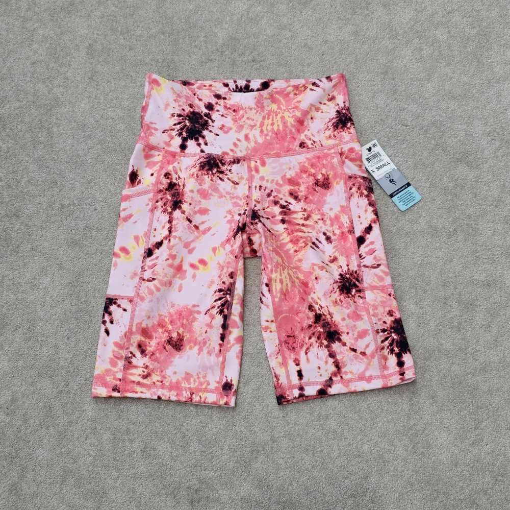 NWT Ideology Tie Dye Peach Workout Shorts w/Pockets Women's Size XS